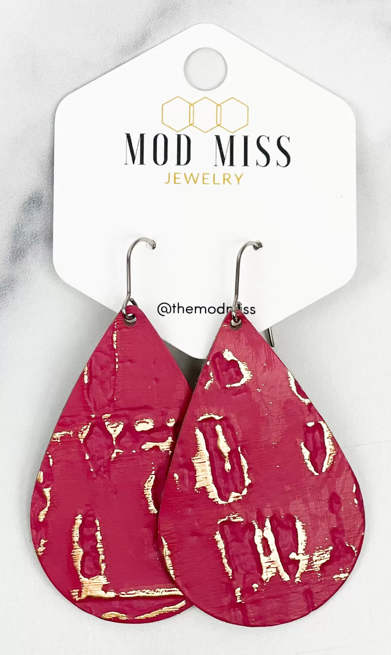 Leather Teardrop Earring Wildwood Hot Pink