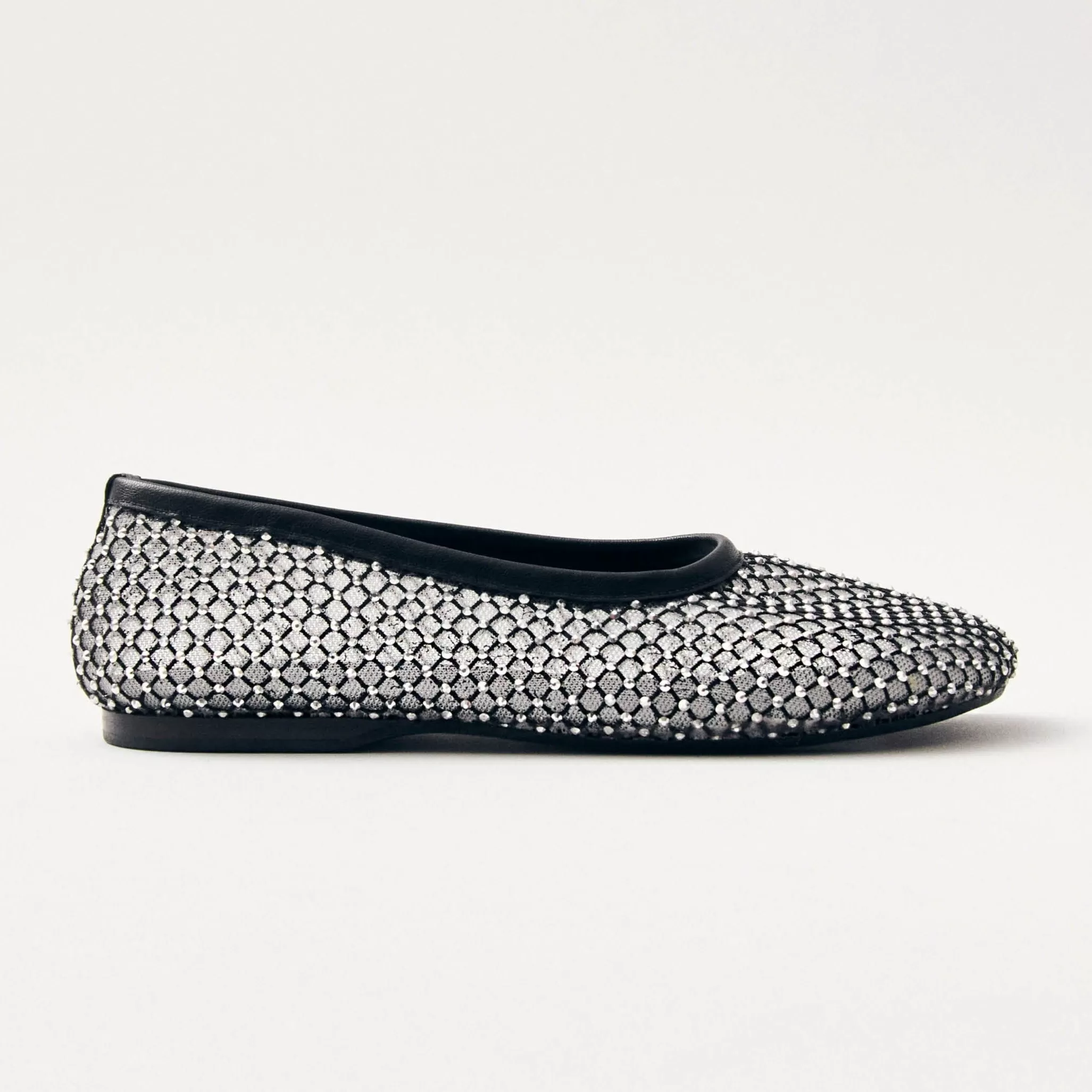 Lorain Mesh Glow Black Leather Ballet Flats