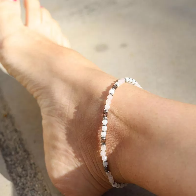 Love & Intuition Rose Quartz and Moonstone Delicate Anklet