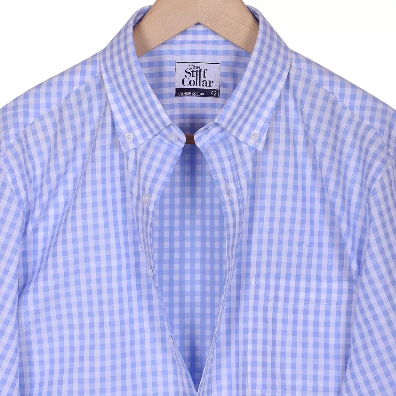 Luthai Morning Sky Gingham Checks Button Down 2 Ply Giza Cotton Shirt