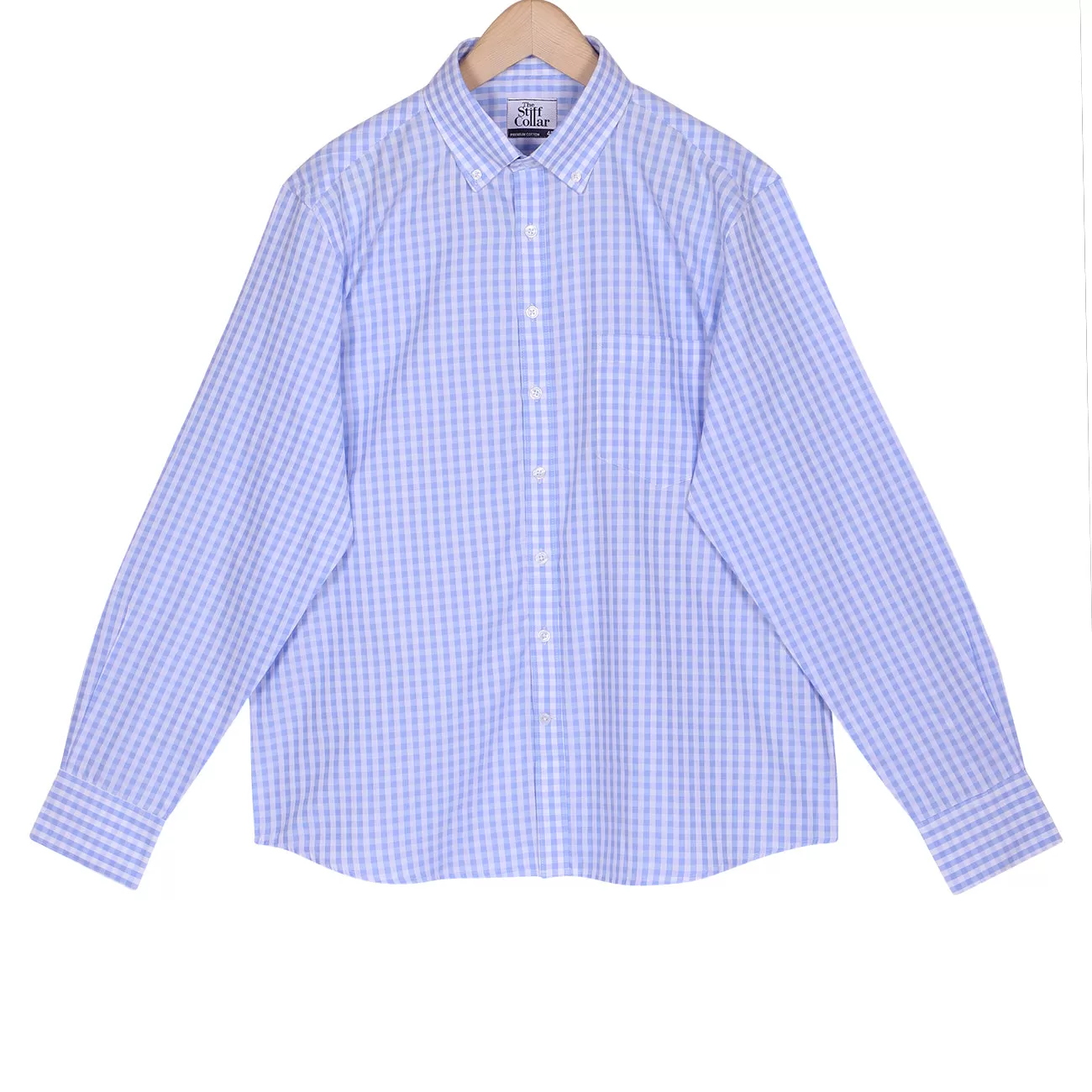 Luthai Morning Sky Gingham Checks Button Down 2 Ply Giza Cotton Shirt