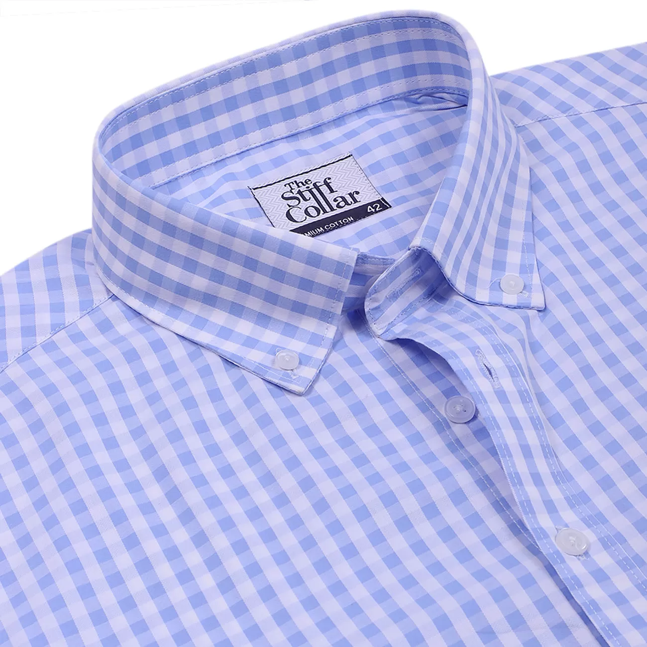 Luthai Morning Sky Gingham Checks Button Down 2 Ply Giza Cotton Shirt