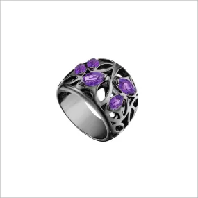 Medallion Purple Quartz Small Ring in Sterling Silver plated with Black Rhodium