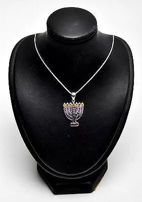 Menorah Pendant With Mix Purple Gemstone Sterling Silver 925