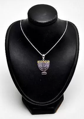 Menorah Pendant With Mix Purple Gemstone Sterling Silver 925