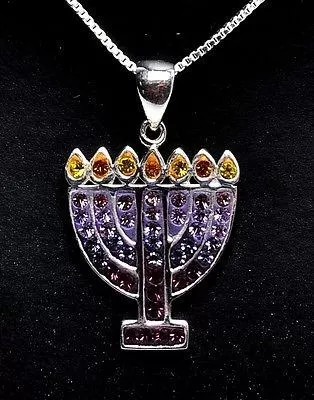 Menorah Pendant With Mix Purple Gemstone Sterling Silver 925