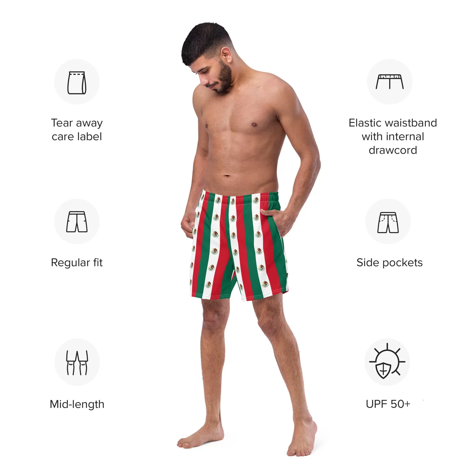 Mexican Flag Swim Trunks / Men's Swim Trunks / Colors of the Mexican flag / Recycled polyester