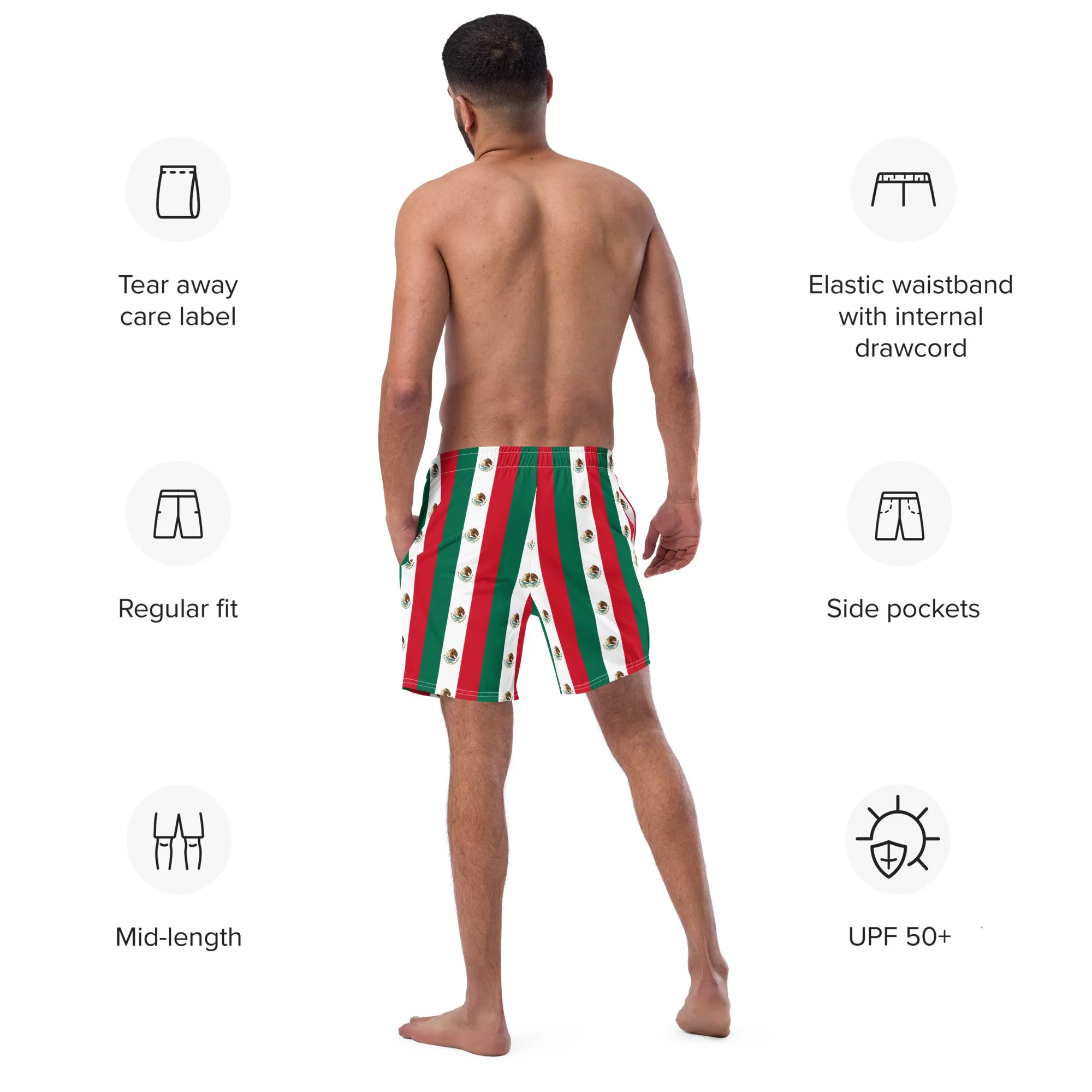 Mexican Flag Swim Trunks / Men's Swim Trunks / Colors of the Mexican flag / Recycled polyester