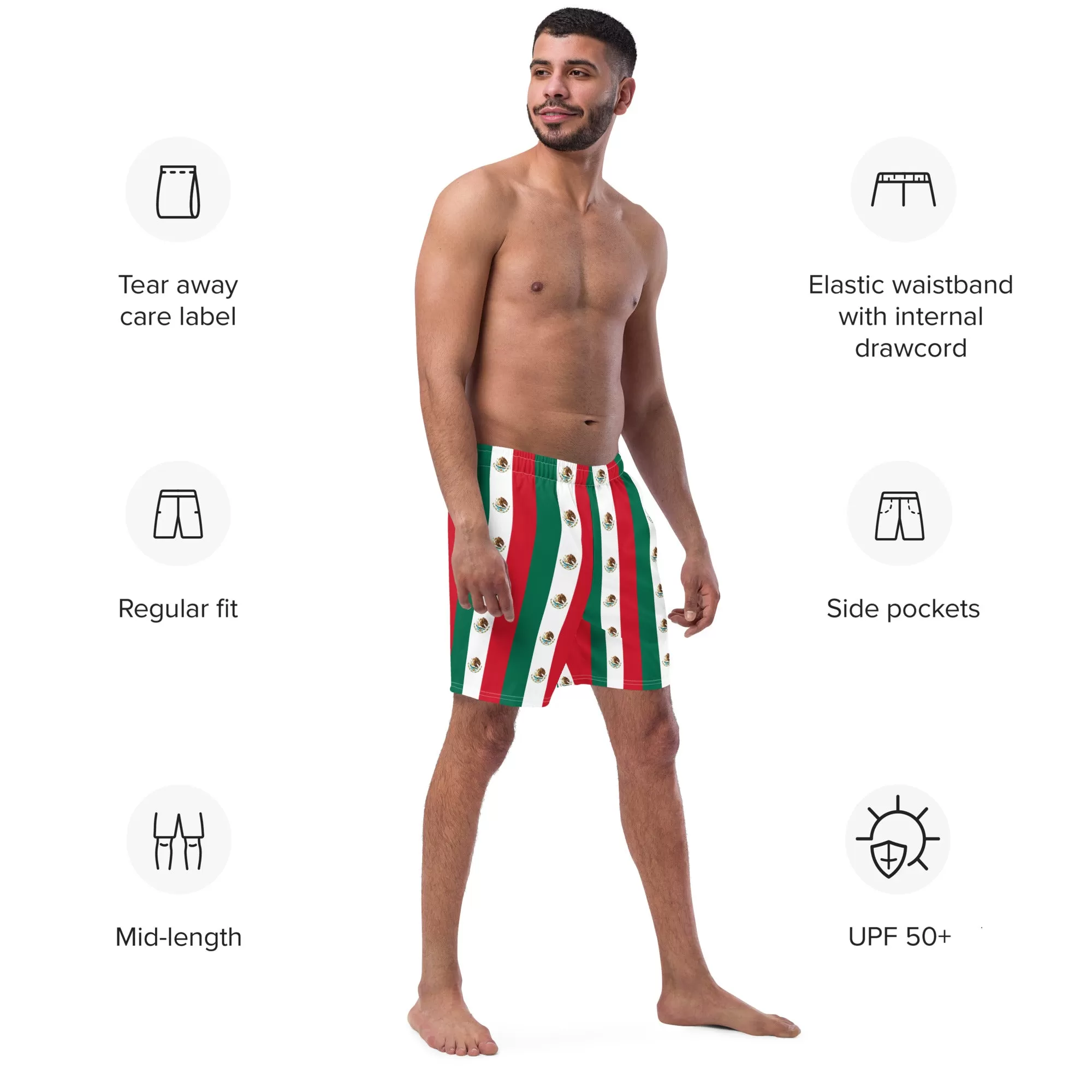 Mexican Flag Swim Trunks / Men's Swim Trunks / Colors of the Mexican flag / Recycled polyester