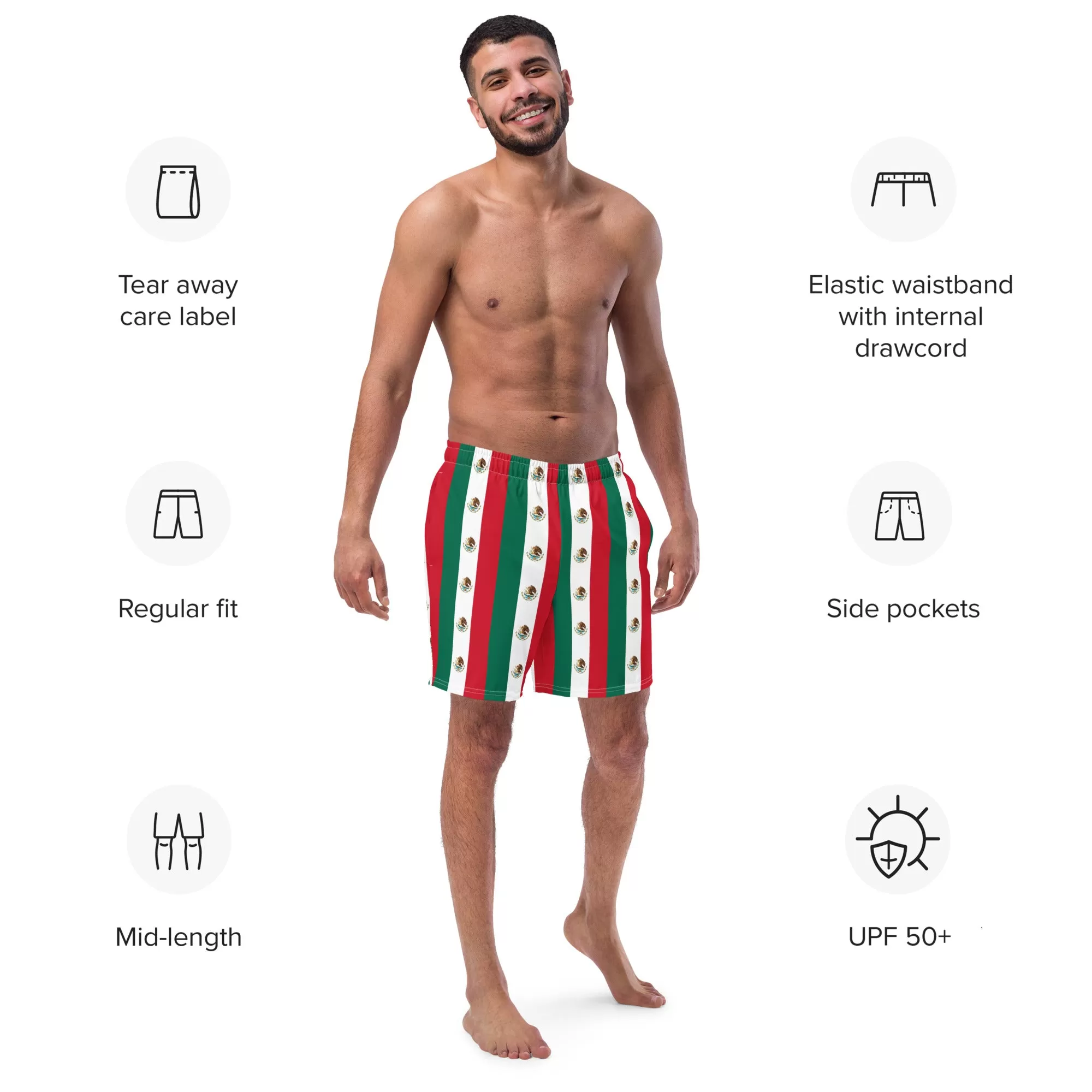 Mexican Flag Swim Trunks / Men's Swim Trunks / Colors of the Mexican flag / Recycled polyester