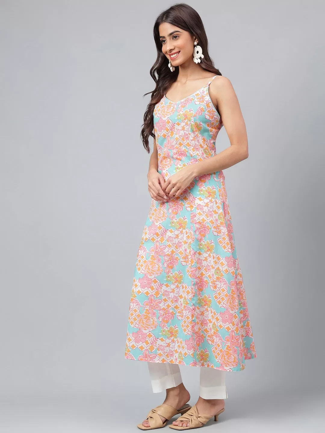 Multicolor Cotton Floral Printed Kurta with Pant and Dupatta