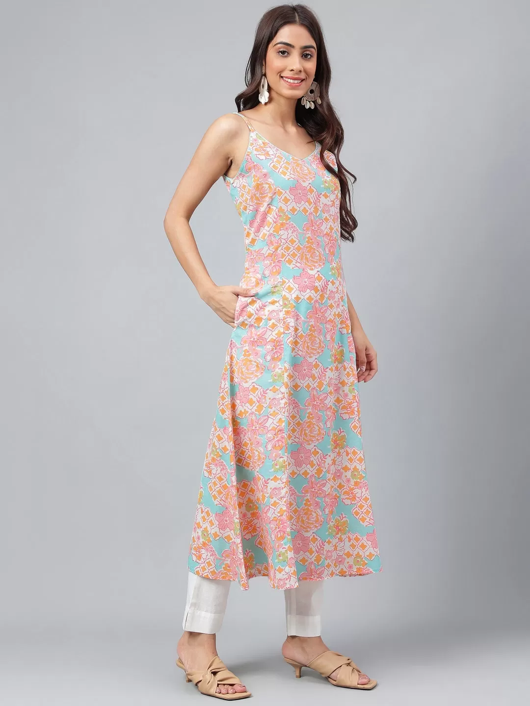 Multicolor Cotton Floral Printed Kurta with Pant and Dupatta