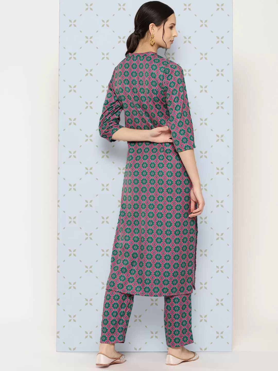 Multicolor Moss Ethnic Motifs Kurta with Pant