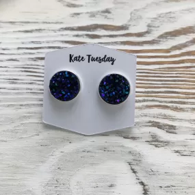 Navy Blue Sparkle Druzy Earrings