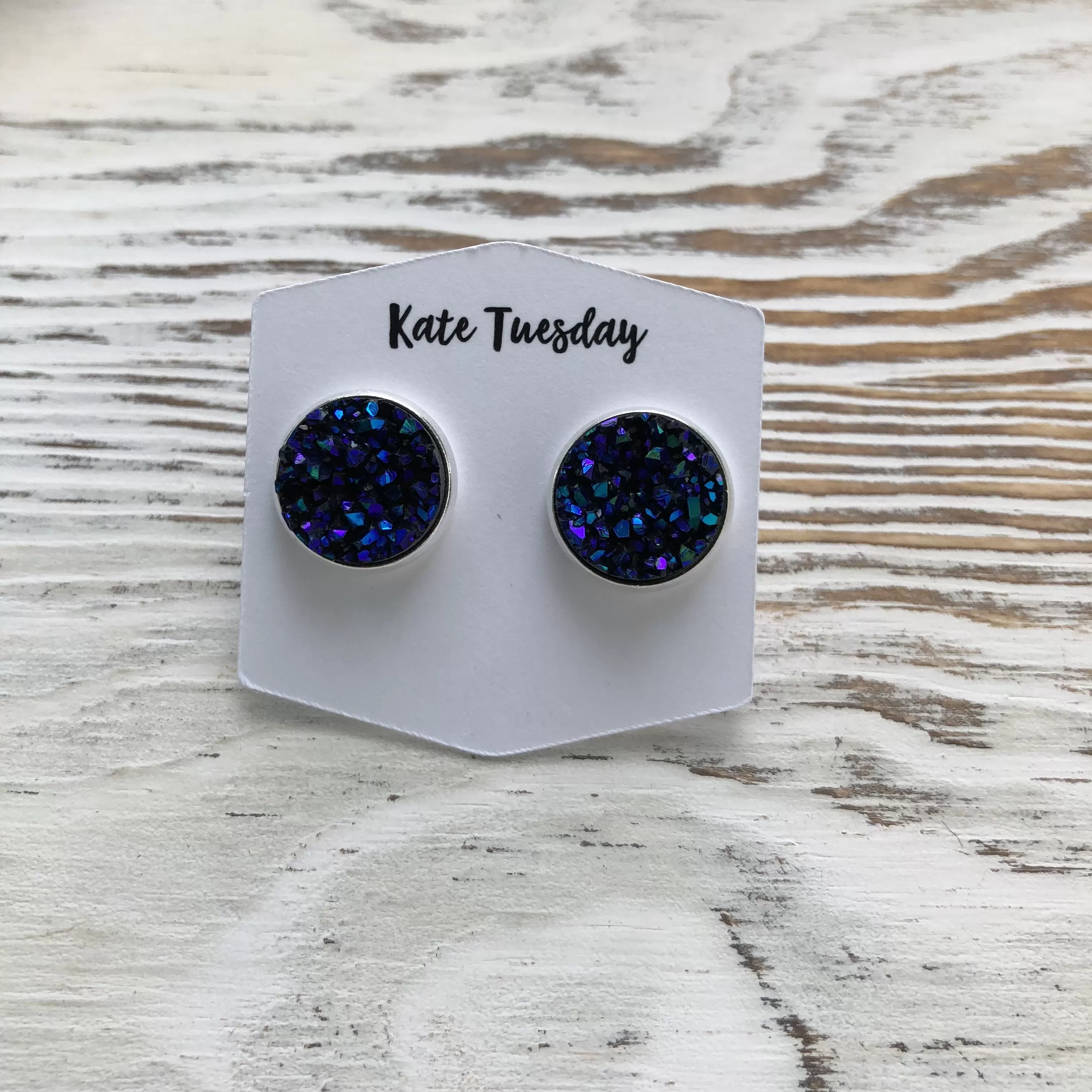 Navy Blue Sparkle Druzy Earrings