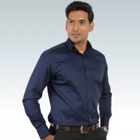 Navy Satin Regular Fit Cotton Shirt