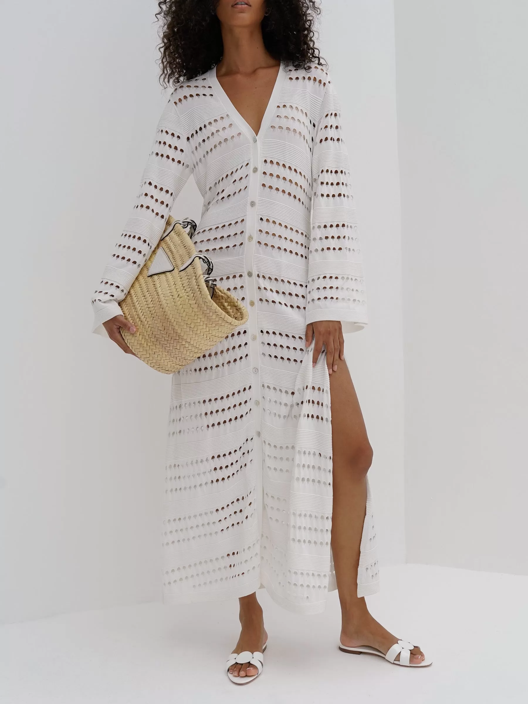 Nina Button Down Knitted Dress | White