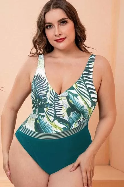 One Piece Swimwear | Two-Tone Plunge One-Piece Swimsuit (Plus size)