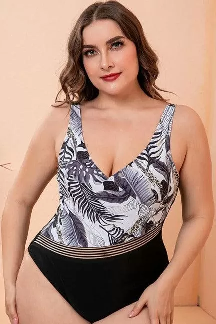 One Piece Swimwear | Two-Tone Plunge One-Piece Swimsuit (Plus size)