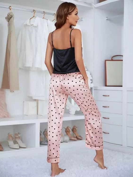 Pajama Set Satin Polka Dots with Lace