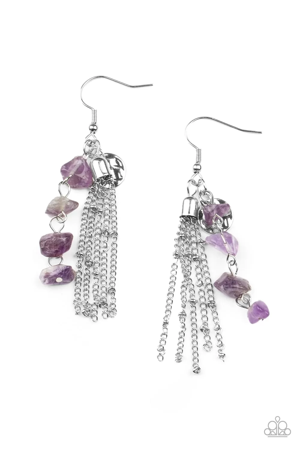 Paparazzi Earring ~ Stone Sensation - Purple Amethyst Rock Earring