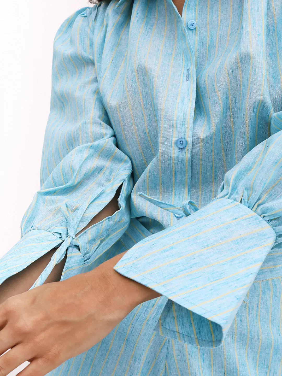 Portofino Cotton Stripe Elevated Shirt | Aqua Blue