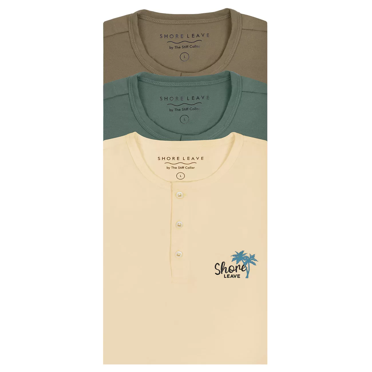 Premium 100% Cotton Henley T-shirt Combo Pack Of 3 (Cream, Khaki, Sage Green)