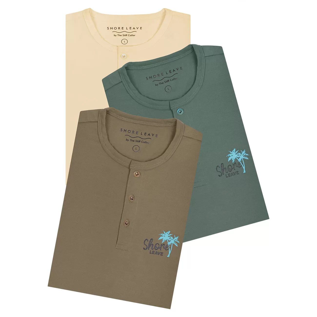 Premium 100% Cotton Henley T-shirt Combo Pack Of 3 (Cream, Khaki, Sage Green)