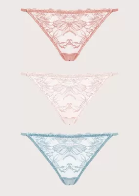 Pretty In Petals Breathable Sexy Lace String Thongs 3 Pack