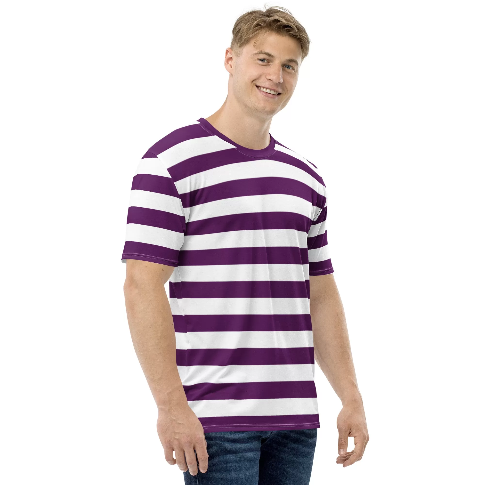 Purple And White Striped T Shirt For Men