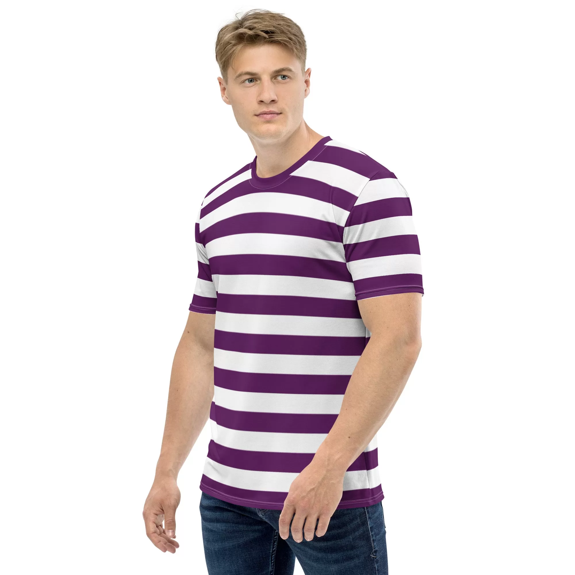 Purple And White Striped T Shirt For Men