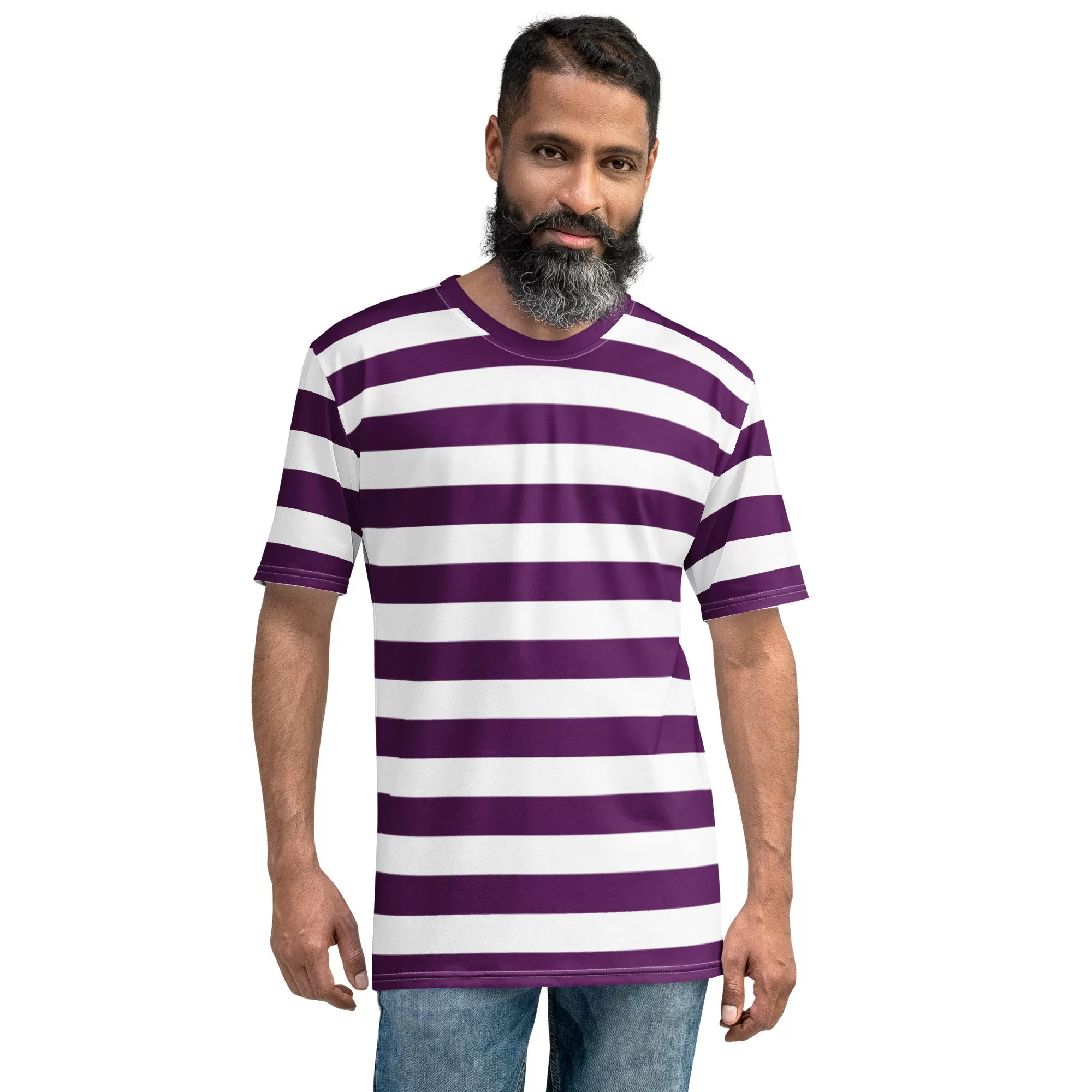 Purple And White Striped T Shirt For Men