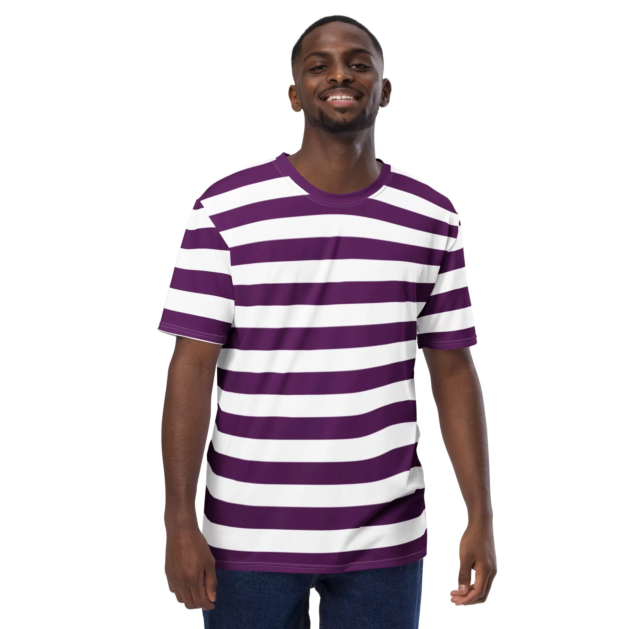 Purple And White Striped T Shirt For Men