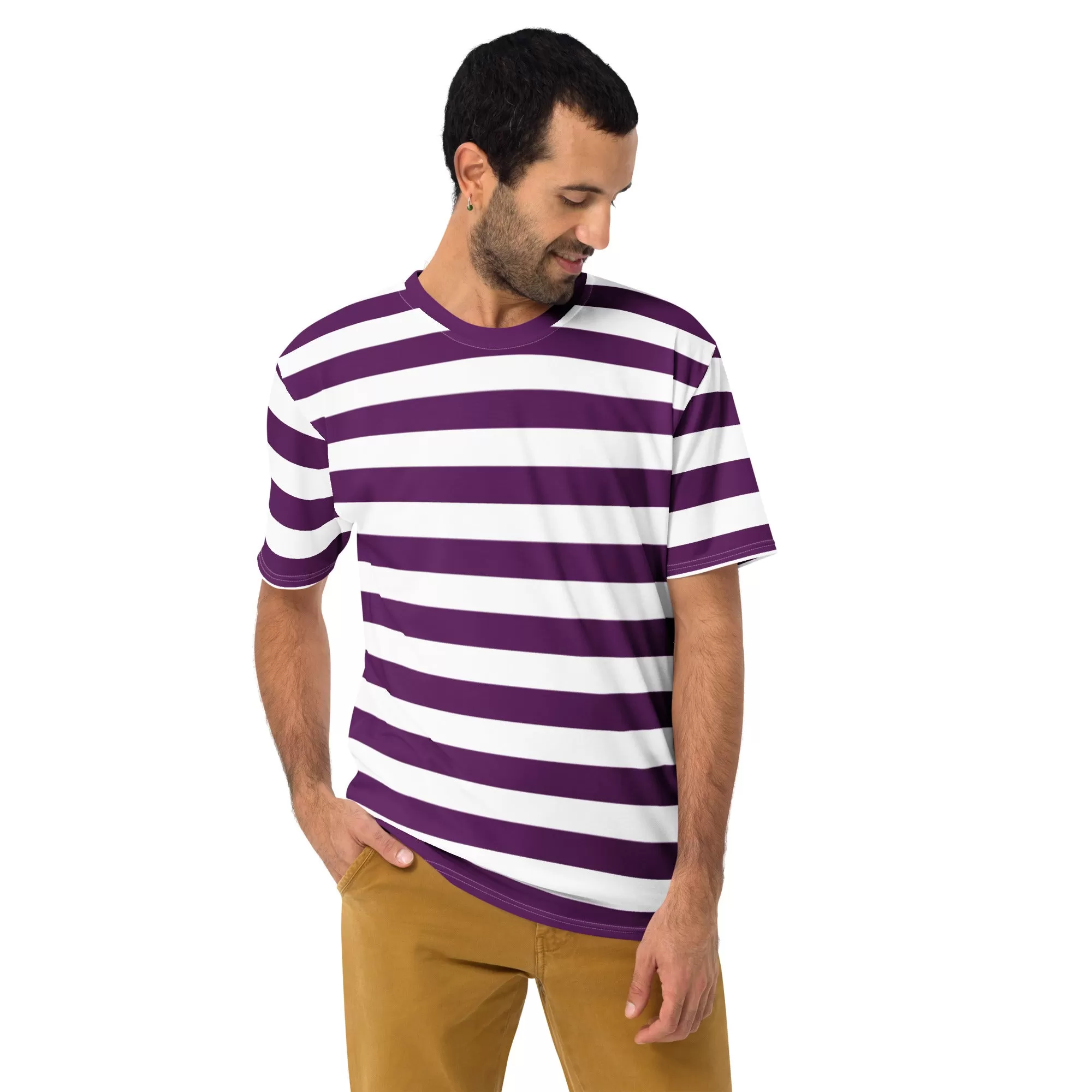 Purple And White Striped T Shirt For Men