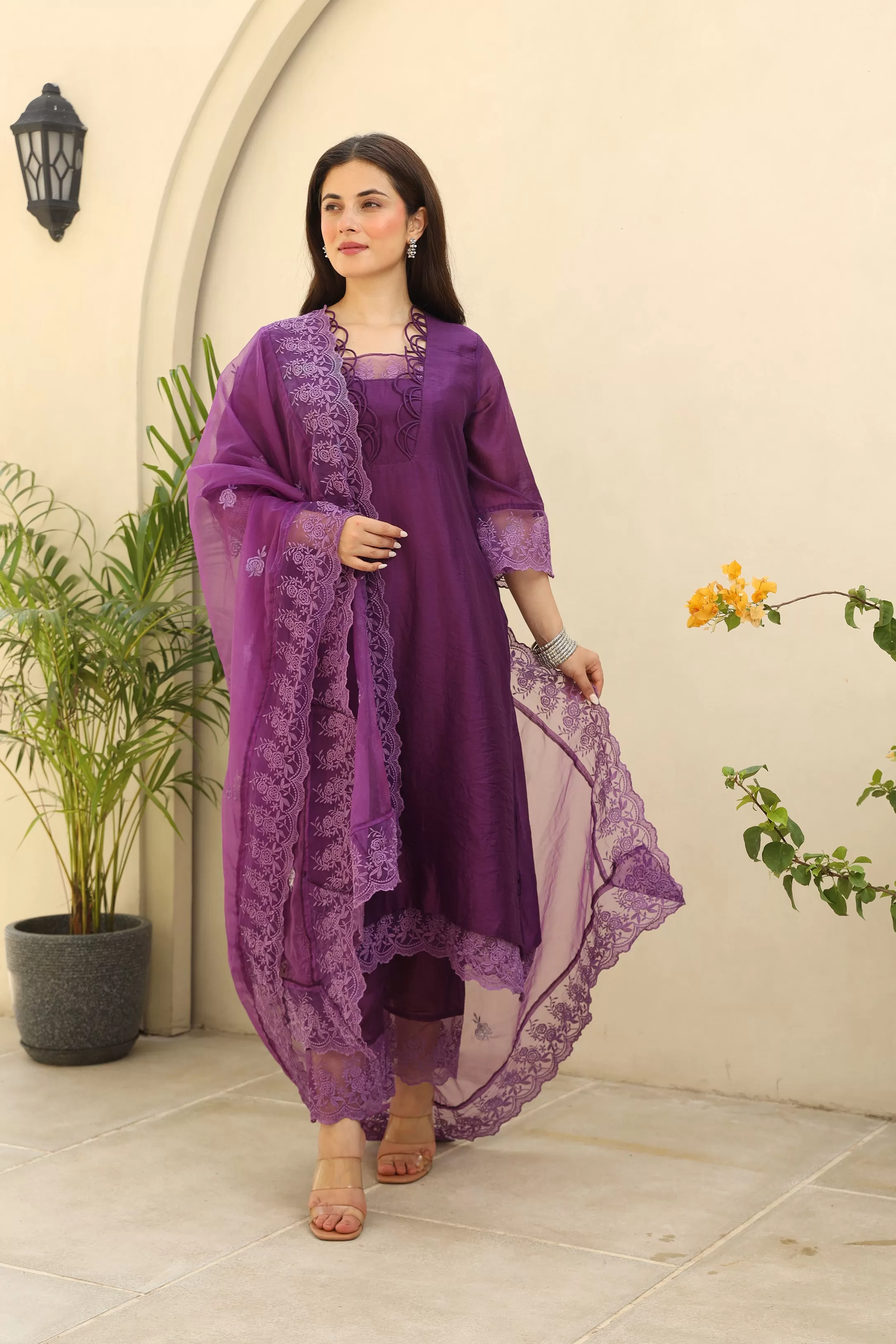 Purple Gemstone Elegance Chanderi Suit Set