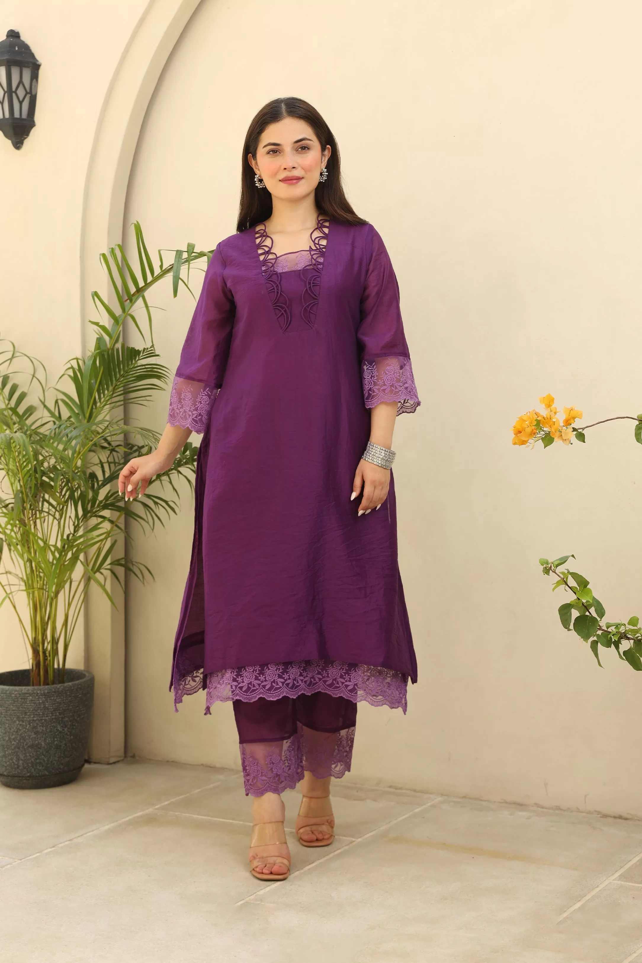 Purple Gemstone Elegance Chanderi Suit Set