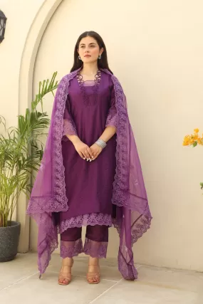 Purple Gemstone Elegance Chanderi Suit Set