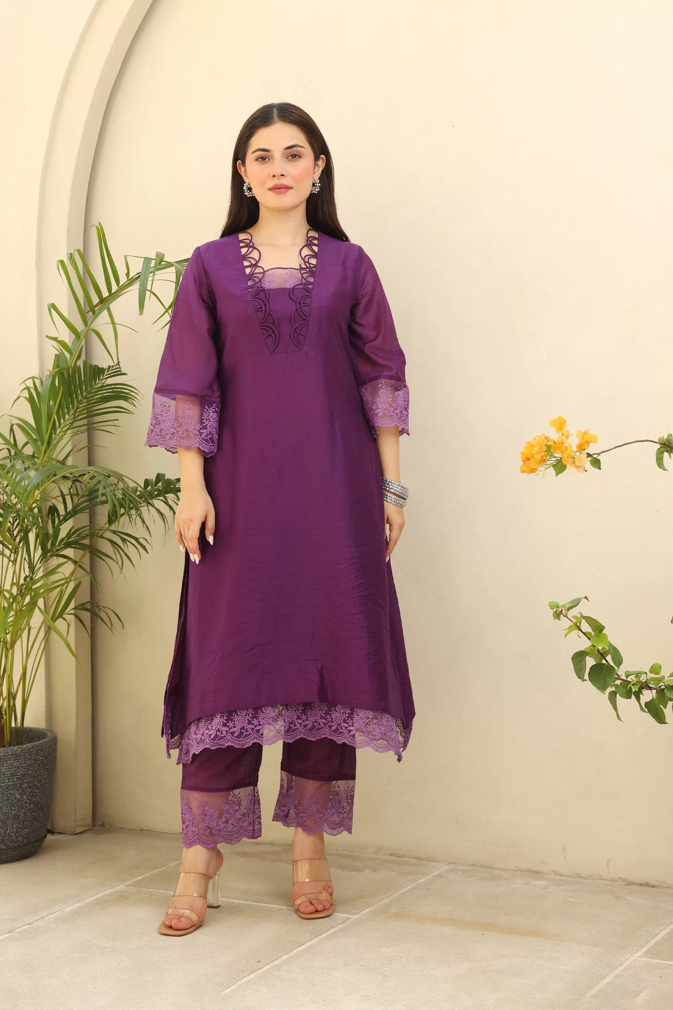 Purple Gemstone Elegance Chanderi Suit Set