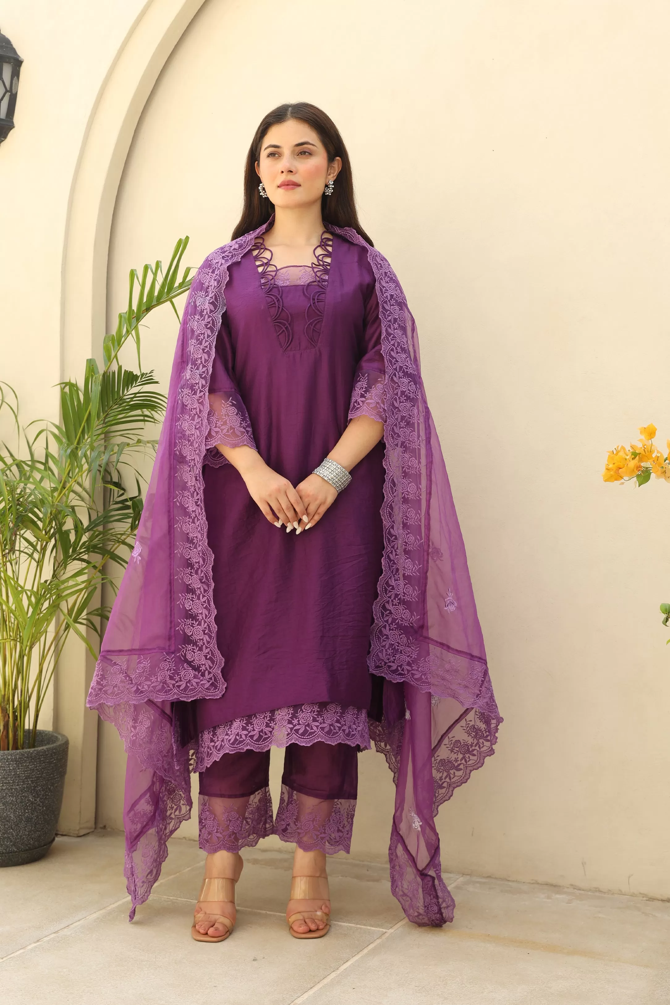 Purple Gemstone Elegance Chanderi Suit Set