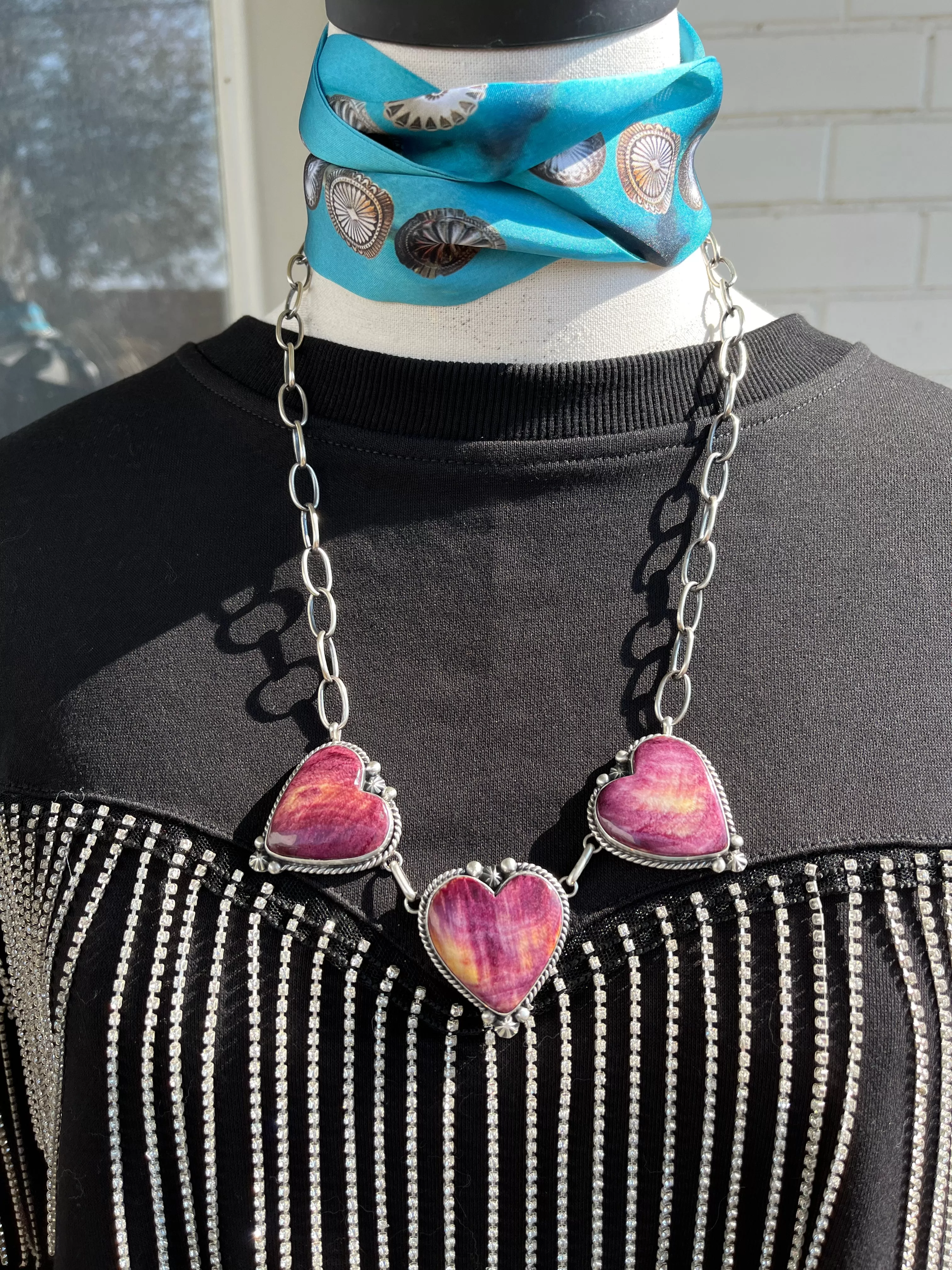 Purple Spiny Triple Heart Necklace