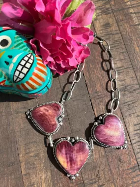 Purple Spiny Triple Heart Necklace