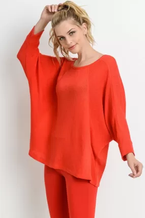 Red Hot Cuffed Dolman Sleeve Tunic Top