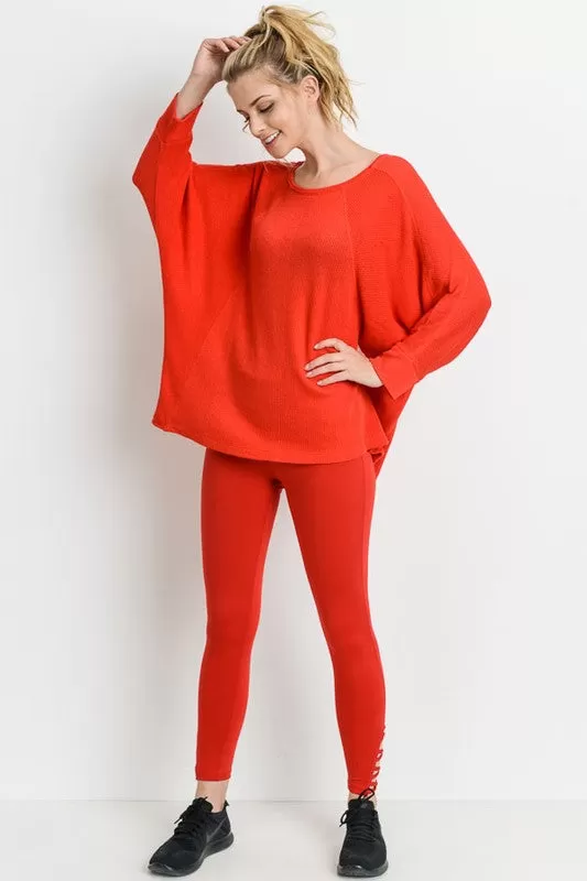 Red Hot Cuffed Dolman Sleeve Tunic Top