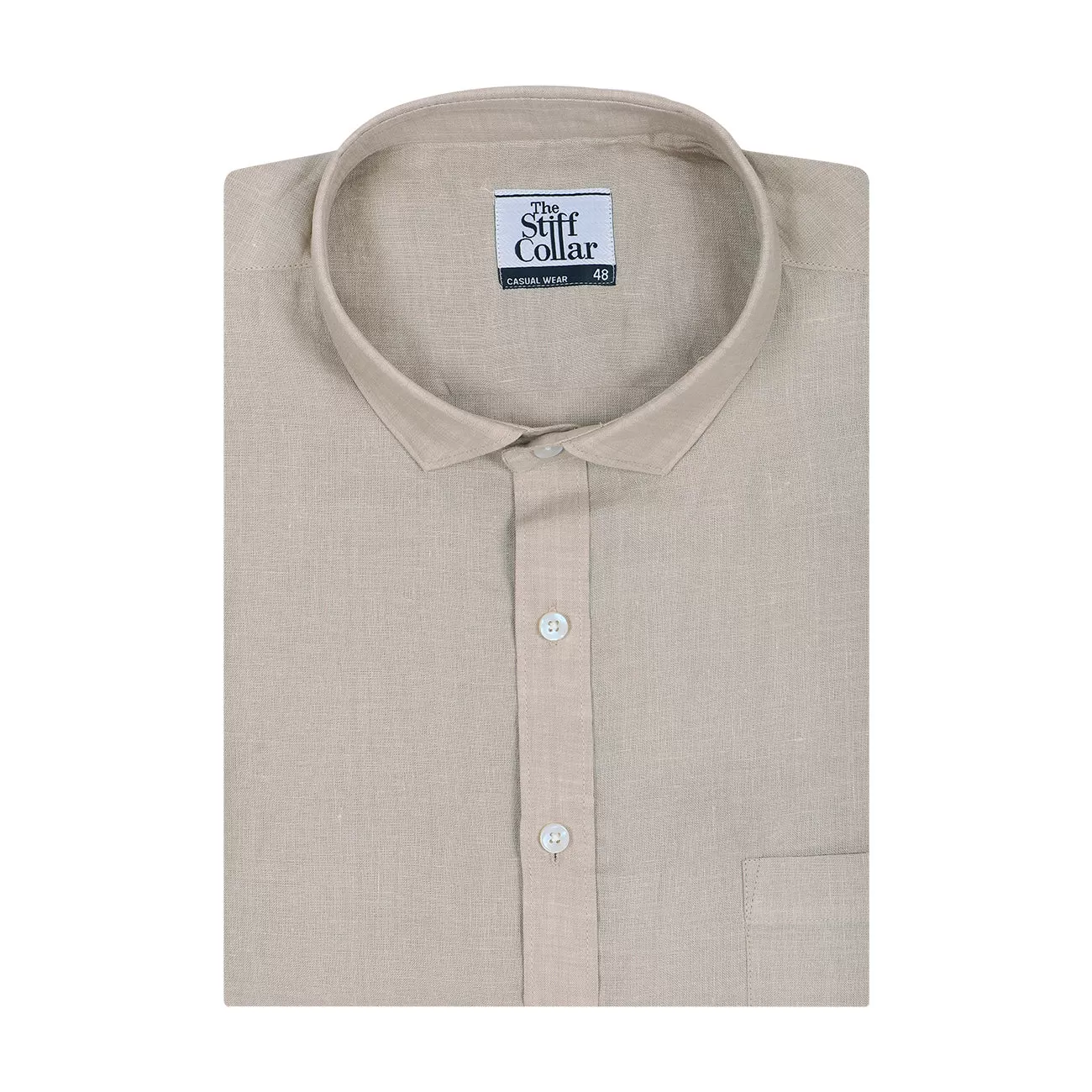 Sand Beige Pure Linen Half Sleeve Shirt