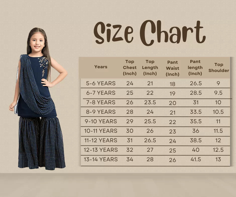 Teal Blue Embellished Kurta & Shrara Set For Girls