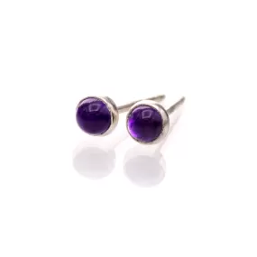 Tiny Purple Amethyst Cabochon Stud Earrings in Sterling Silver, Ready to Ship