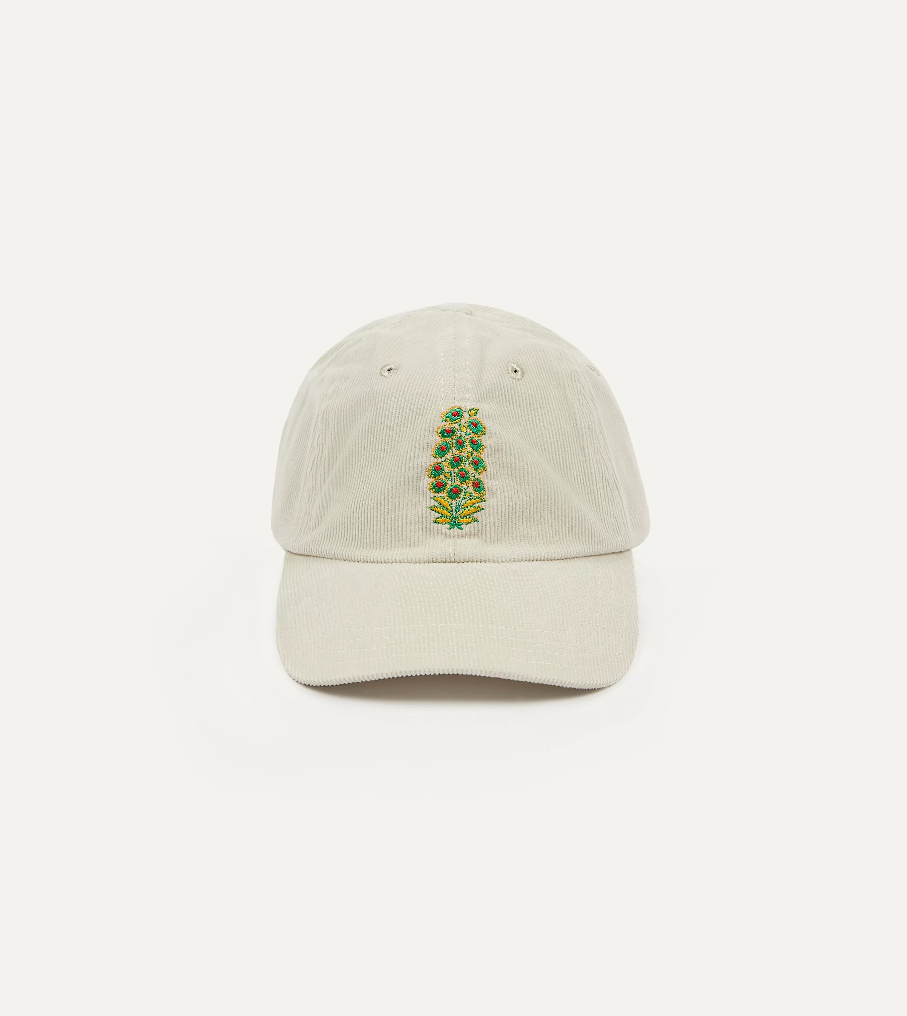 White Flowers Emblem Cotton Corduroy Baseball Cap