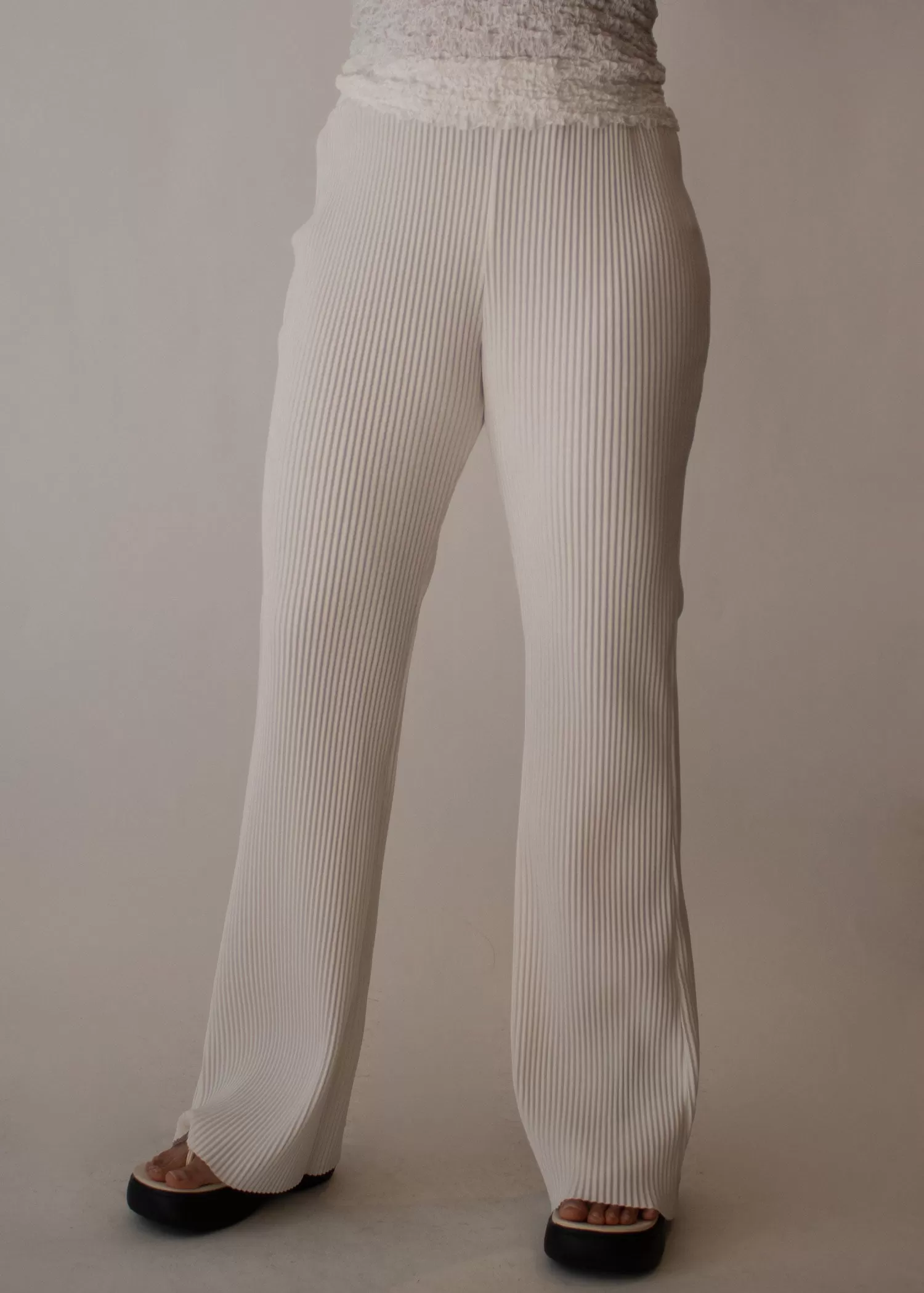 White Pleated Flared Pants