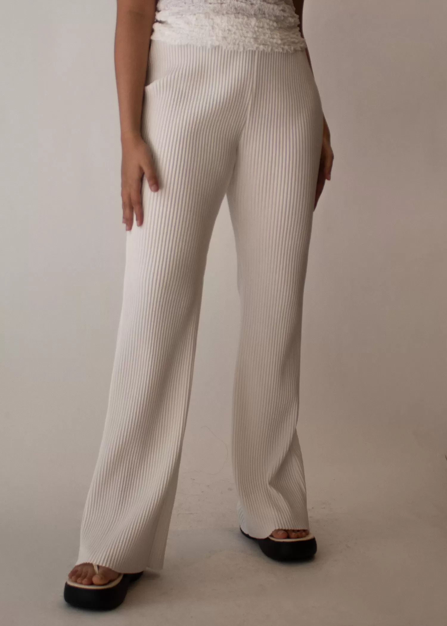 White Pleated Flared Pants