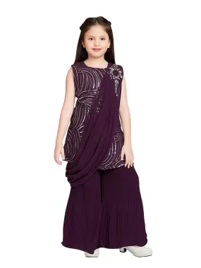 Wine Coloured Russian Palazzos Set For Girls